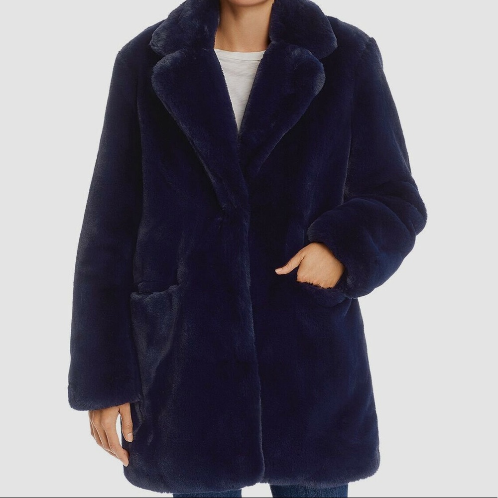APPARIS NWT SOPHIE FAUX FUR COAT NAVY BLUE